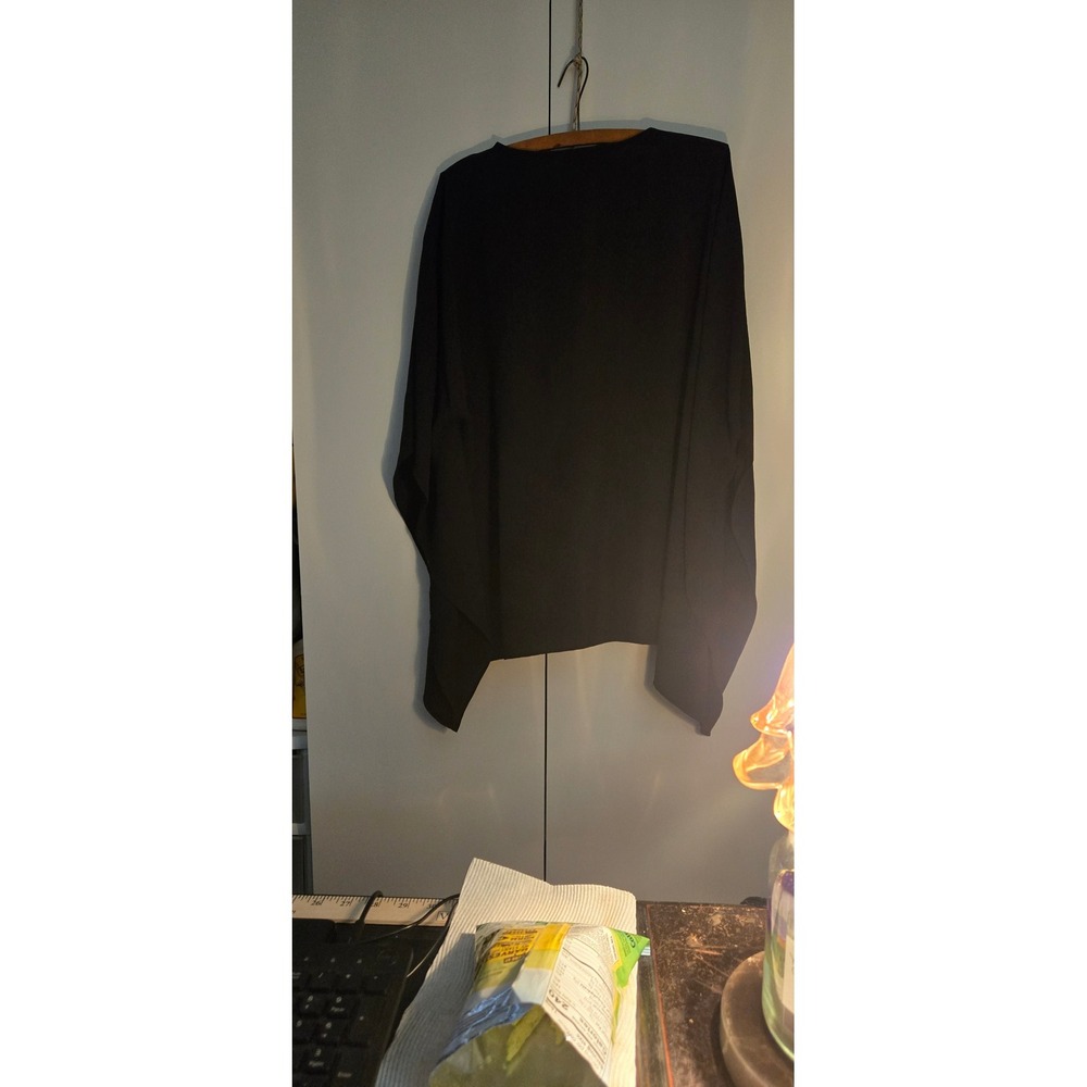 Michael Kors Black Poncho Blouse Silver Hardware V-Neck Top L/XL - Picture 2 of 3